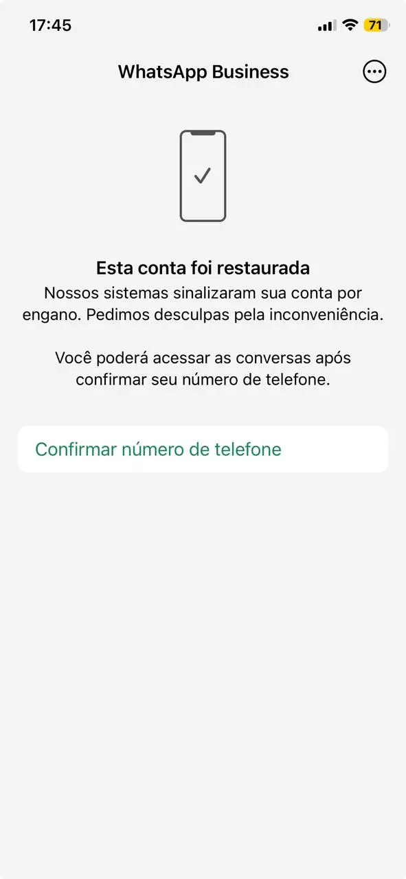Conta restaurada – iPhone